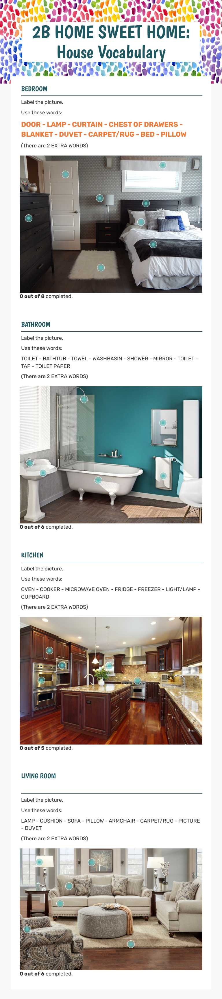 2B HOME SWEET HOME: House Vocabulary worksheet preview image