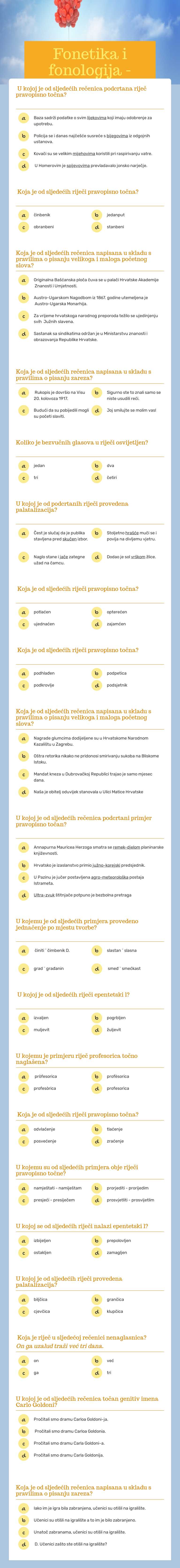 Fonetika i fonologija - matura worksheet preview image