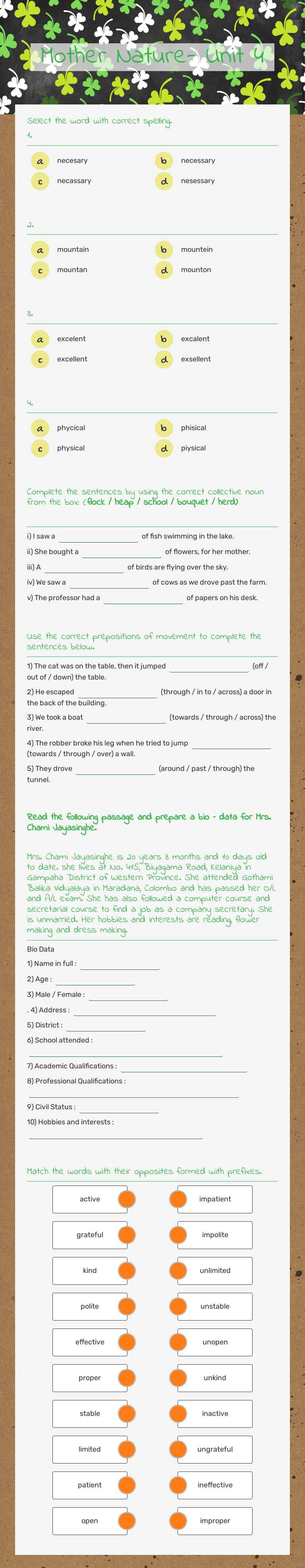 Mother Nature- Unit 4 worksheet preview image