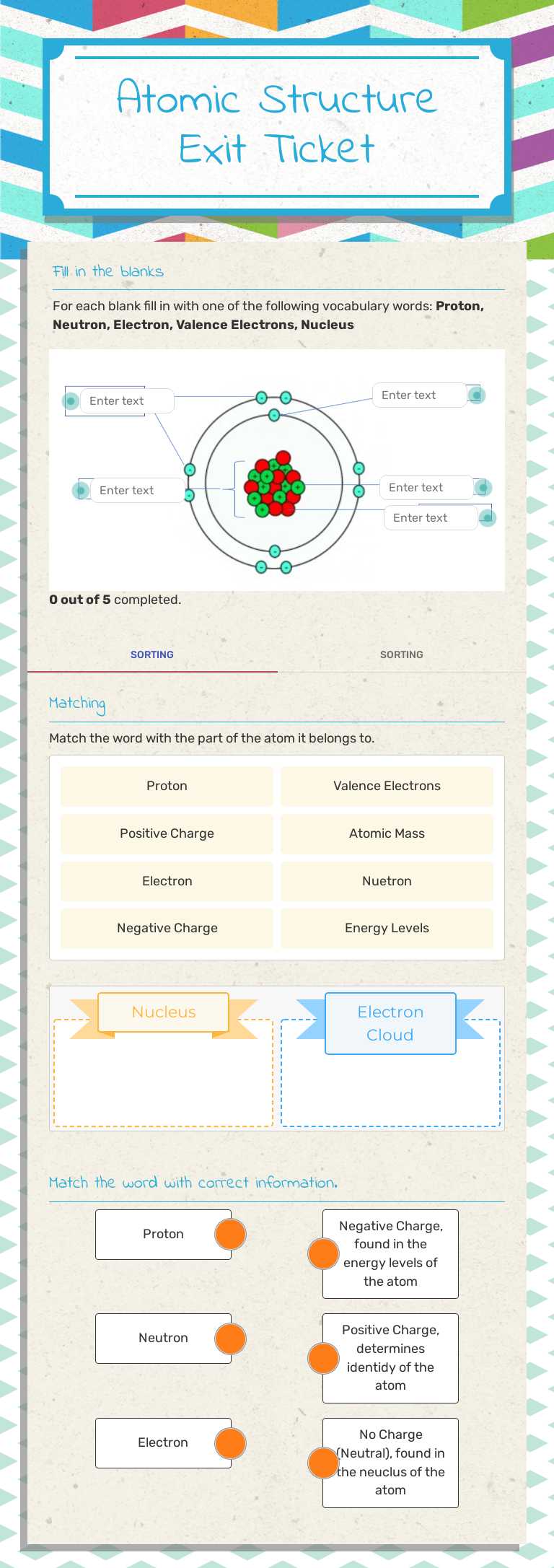 Atomic Structure Exit Ticket worksheet preview image