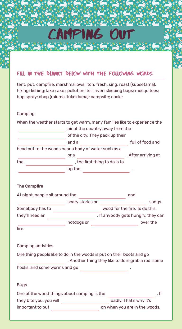 camping out Grade 4 worksheet preview