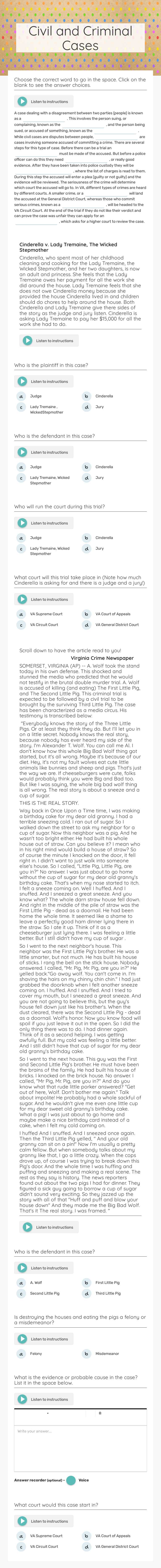 Civil and Criminal Cases worksheet preview image