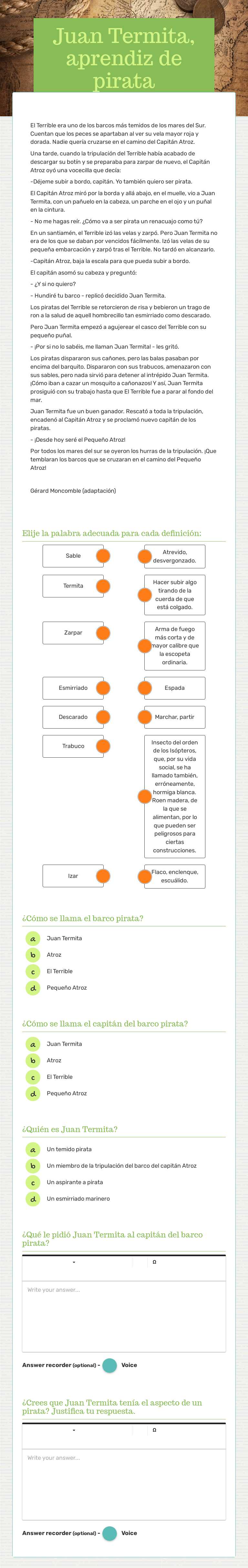 Juan Termita, aprendiz de pirata worksheet preview image