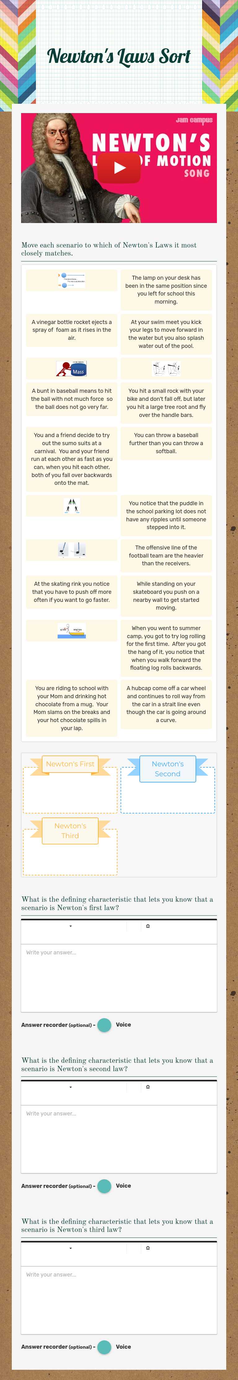 Newton's Laws Sort worksheet preview image