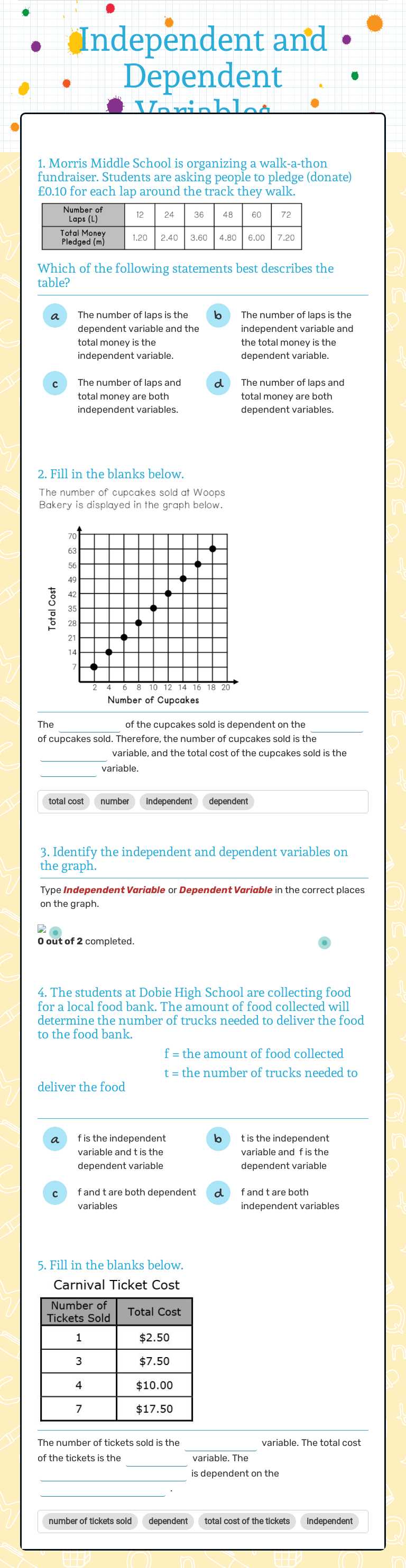Independent and Dependent Variables worksheet preview image