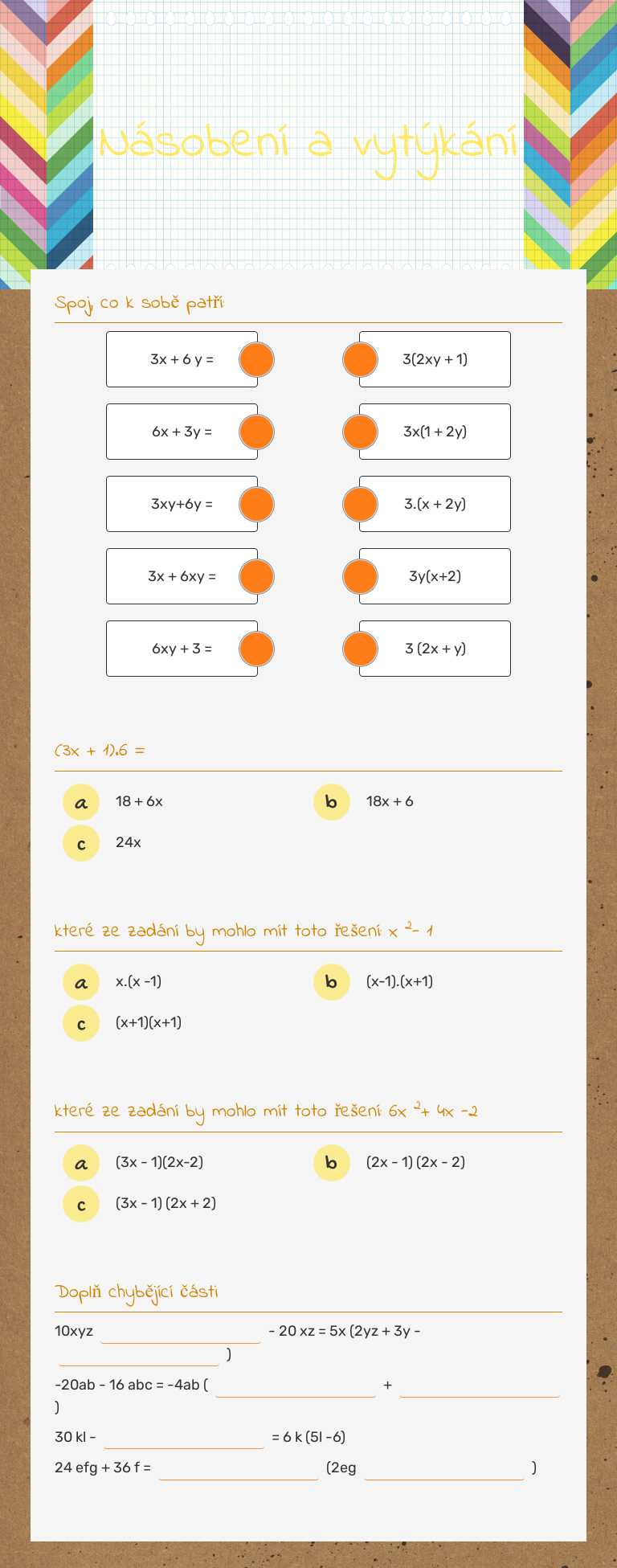 Násobení a vytýkání worksheet preview image