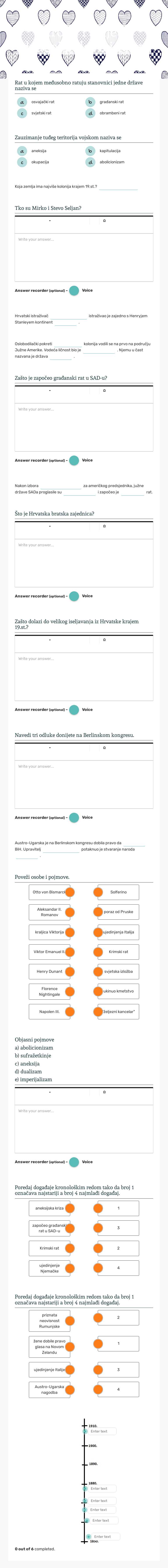 Europa i svijet u drugoj polovici 19.st. worksheet preview image