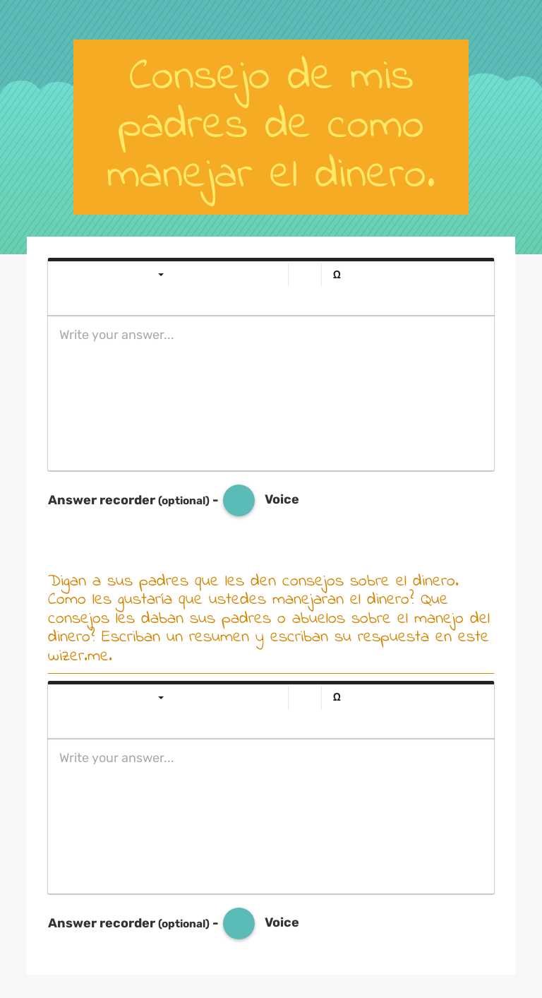 Consejo de mis padres de como manejar el dinero. Grade 4 worksheet preview