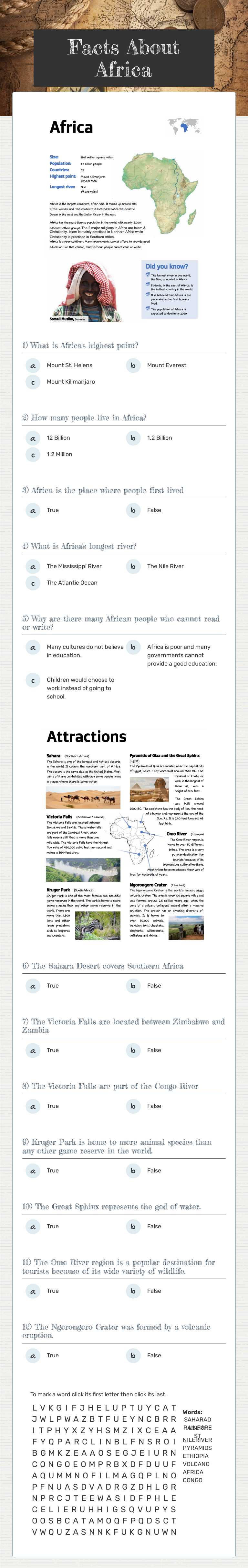 Facts About Africa worksheet preview image