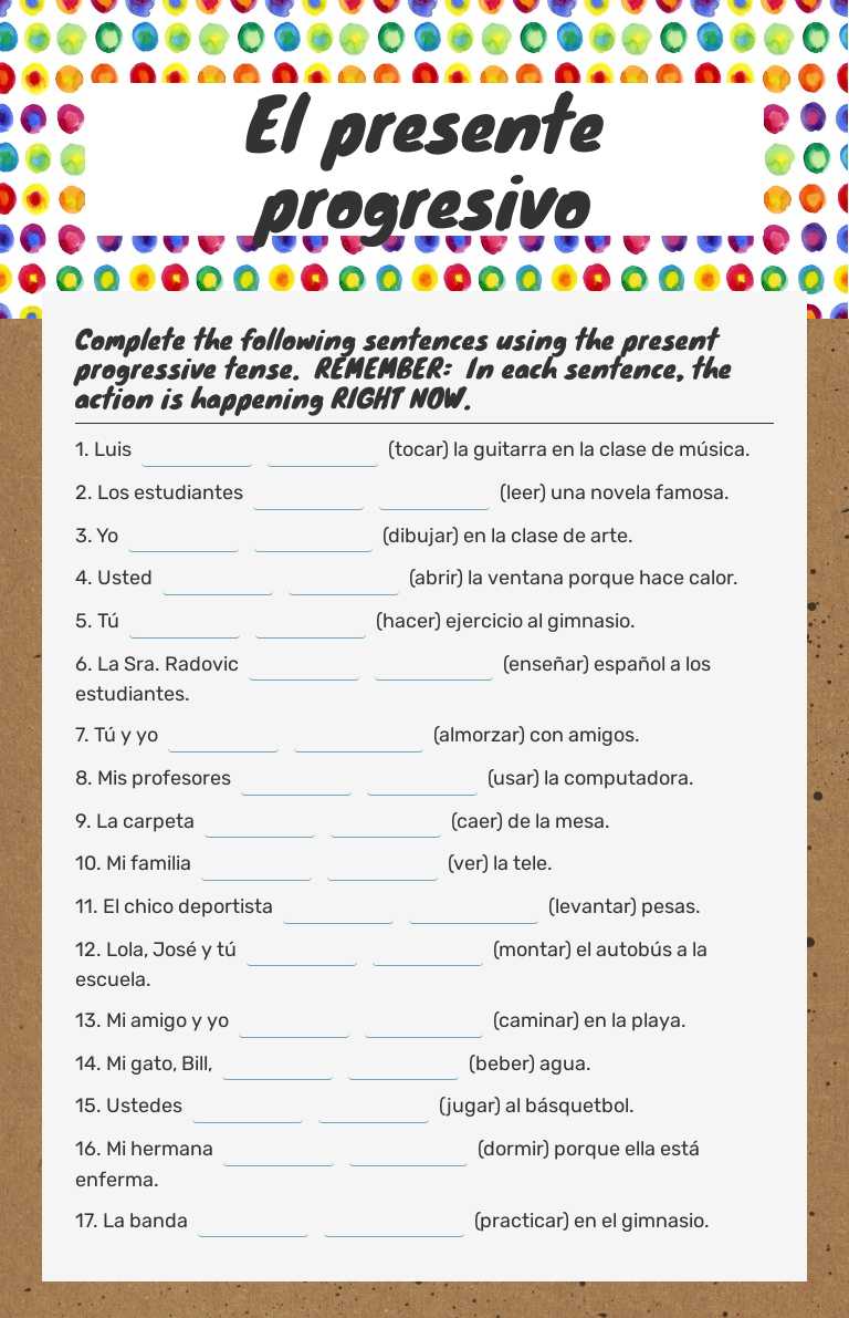 El presente progresivo worksheet preview image