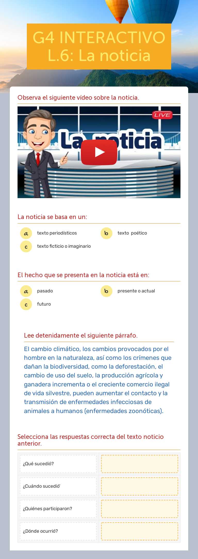 G4 INTERACTIVO L.6: La noticia worksheet preview image