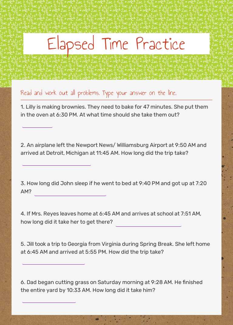 Elapsed Time Practice Grade 5 worksheet preview