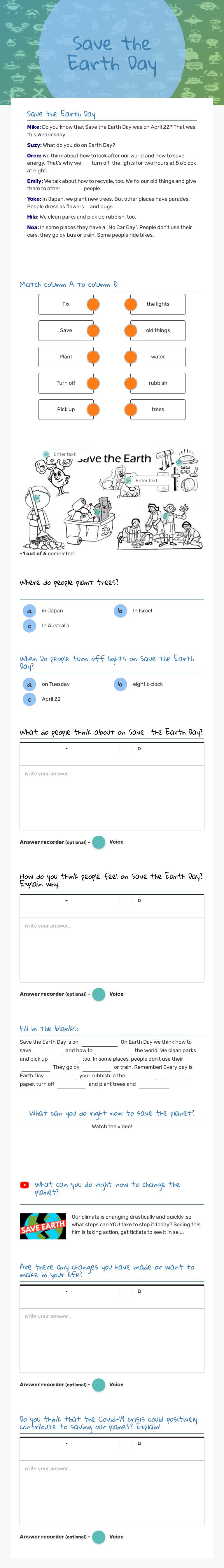 Save the Earth Day Grade 5 worksheet preview