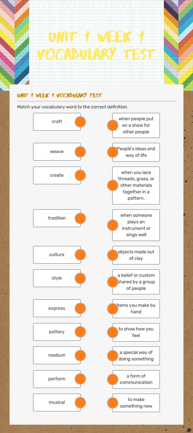 Unit 1 week 1 Vocabulary Test worksheet preview image