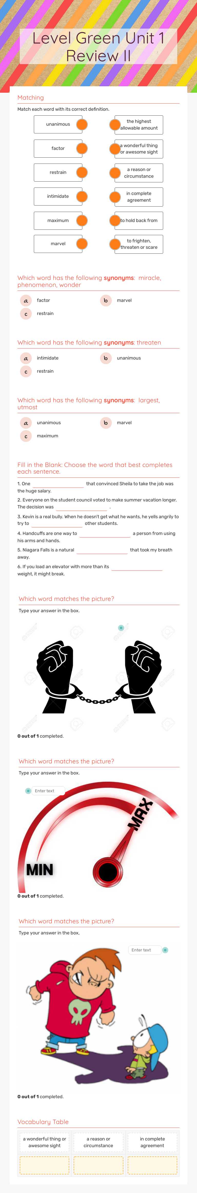 Level Green Unit 1   Review II worksheet preview image