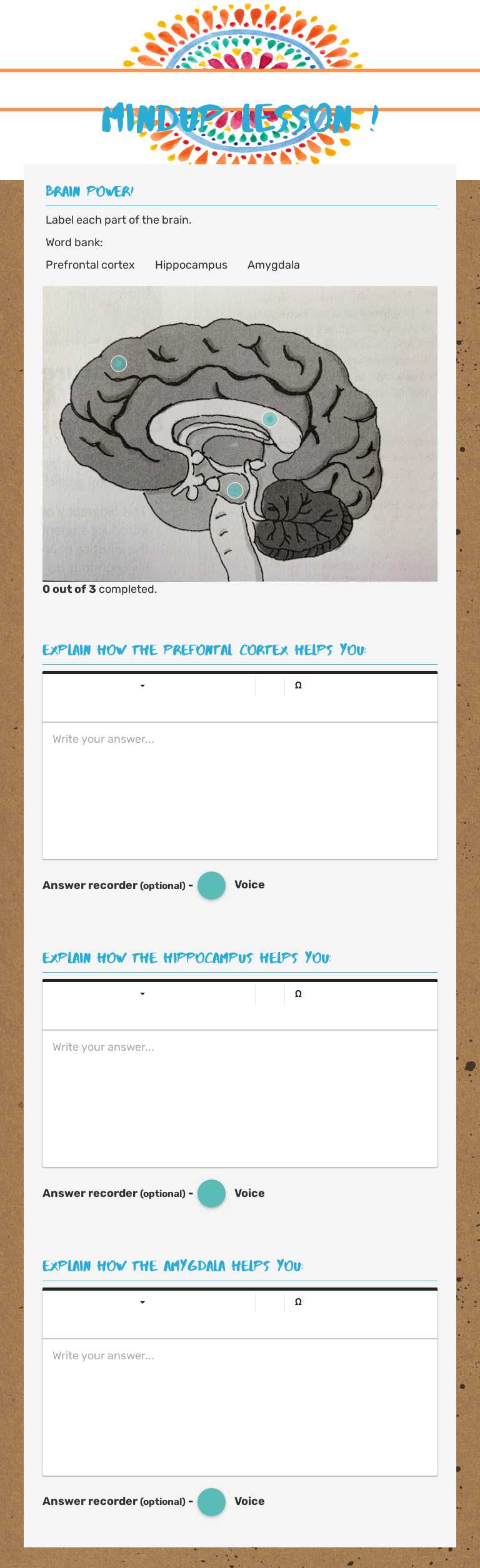 MindUP Lesson ! worksheet preview image