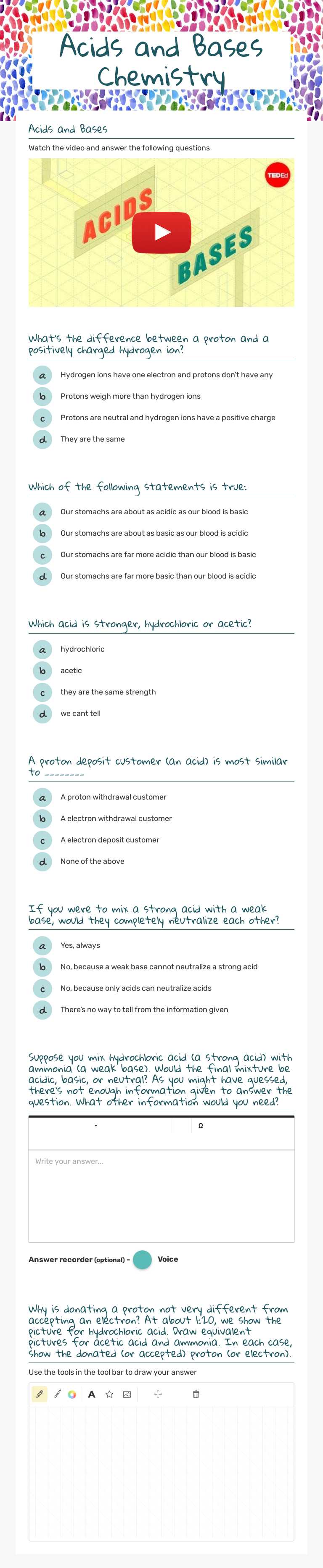 Acids and Bases Chemistry worksheet preview image