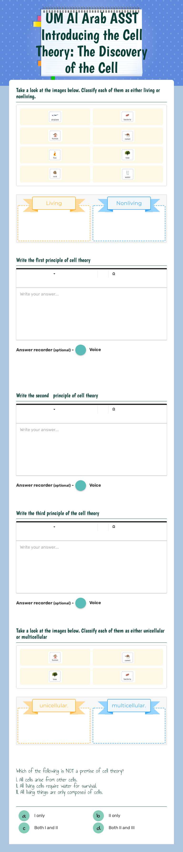 UM Al Arab ASST Introducing the Cell Theory: The Discovery of the Cell Grade 10 worksheet preview