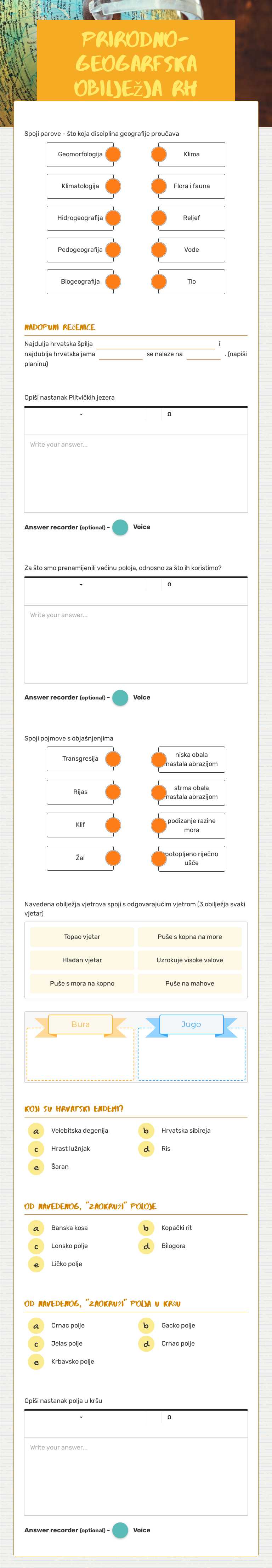 Prirodno-geogarfska obilježja RH worksheet preview image