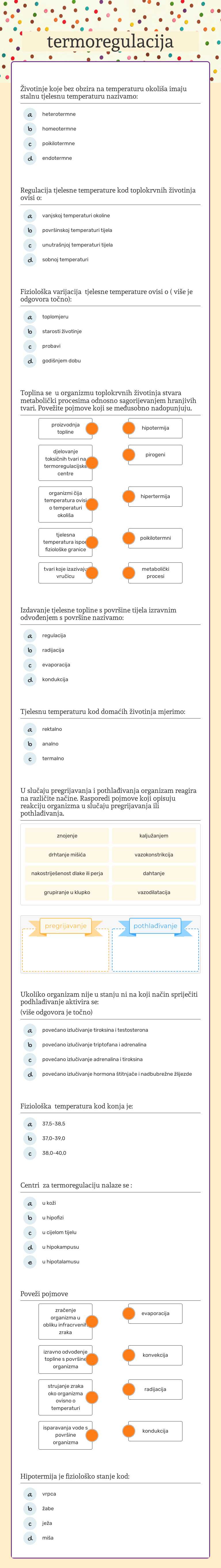 termoregulacija Grade 10 worksheet preview