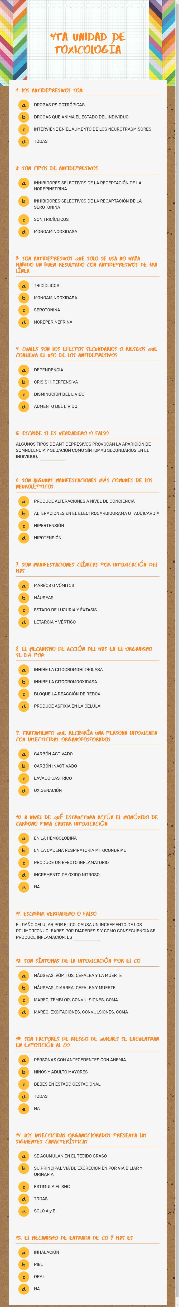 4TA UNIDAD DE TOXICOLOGÍA worksheet preview image