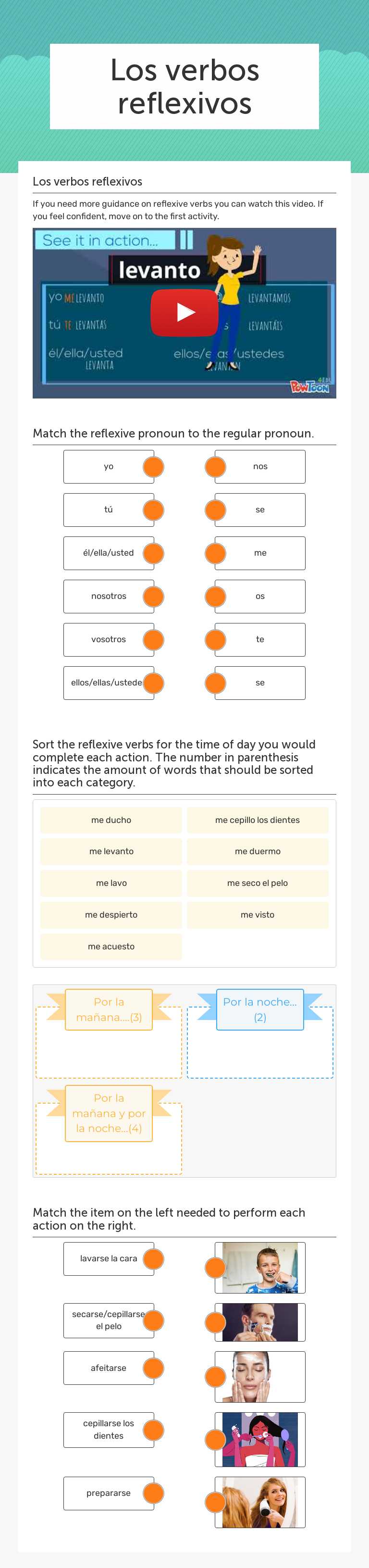 Los verbos reflexivos worksheet preview image