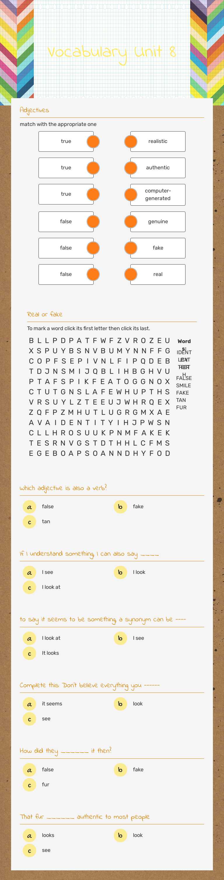 Vocabulary Unit 8 worksheet preview image