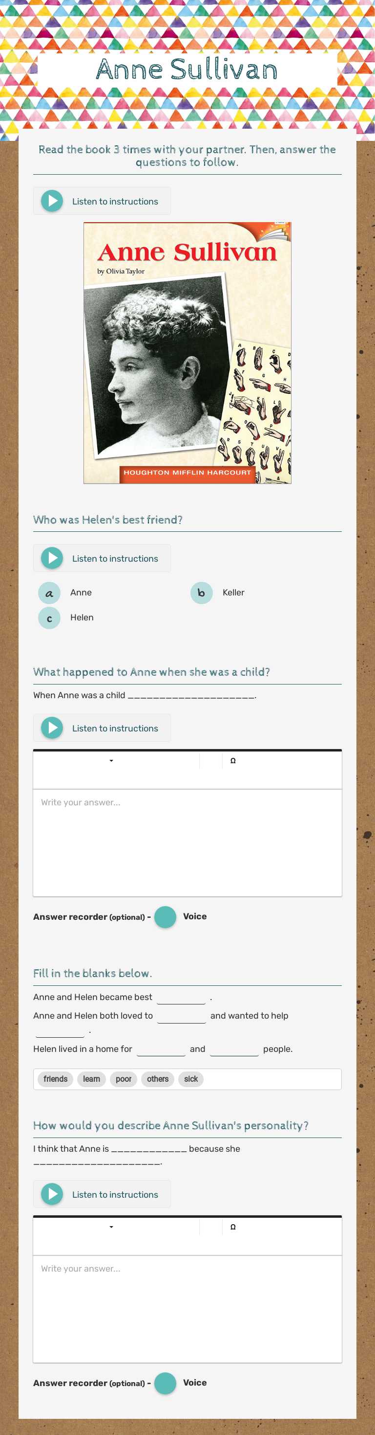 Anne Sullivan worksheet preview image