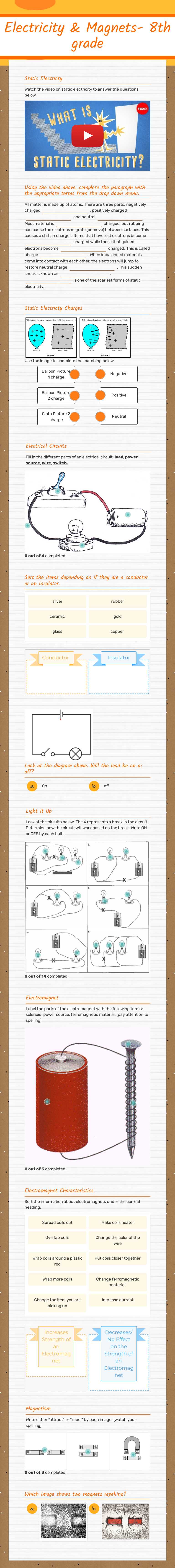 Electricity 
& Magnets- 8th grade worksheet preview image