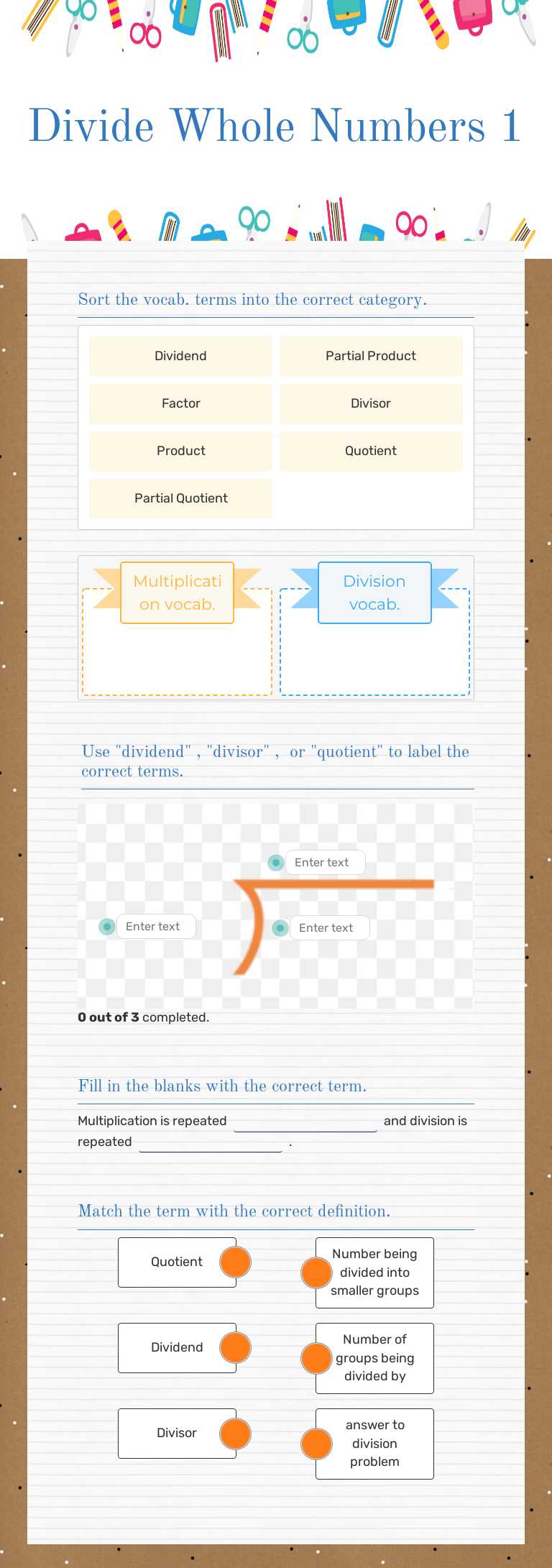 Divide Whole Numbers 1 worksheet preview image