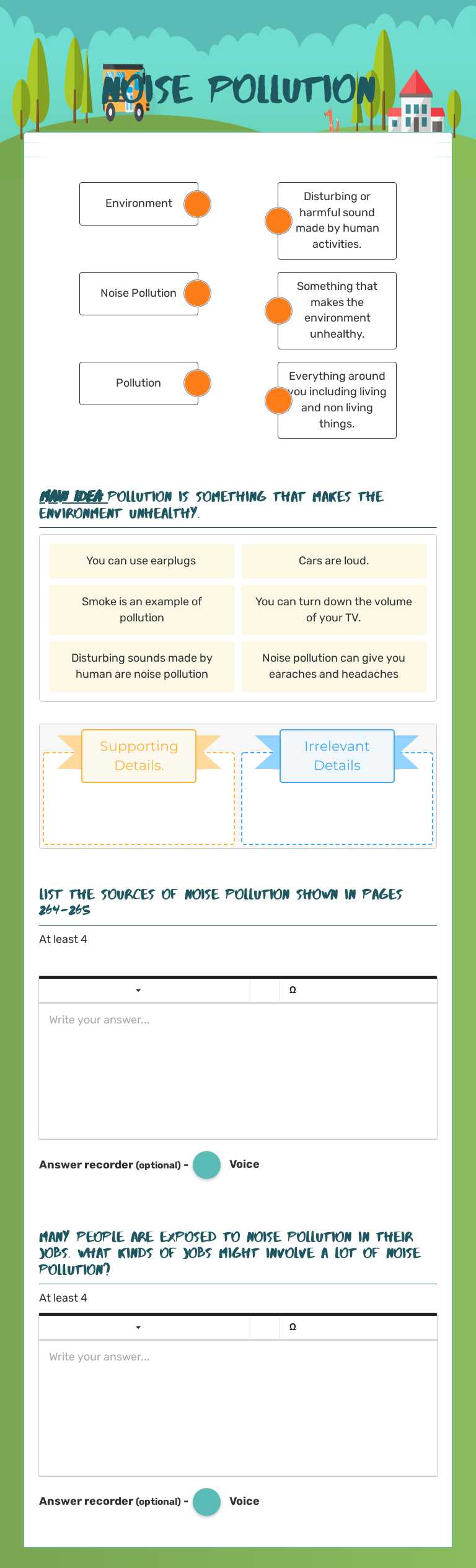 Noise Pollution worksheet preview image