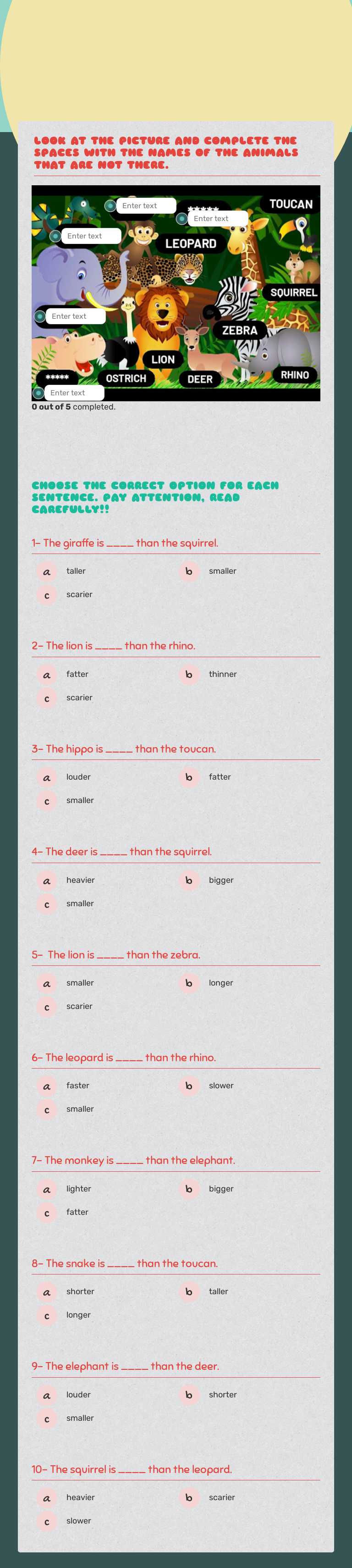 INDIVIDUAL CHALLENGE #4: COMPARATIVE ADJECTIVES worksheet preview image