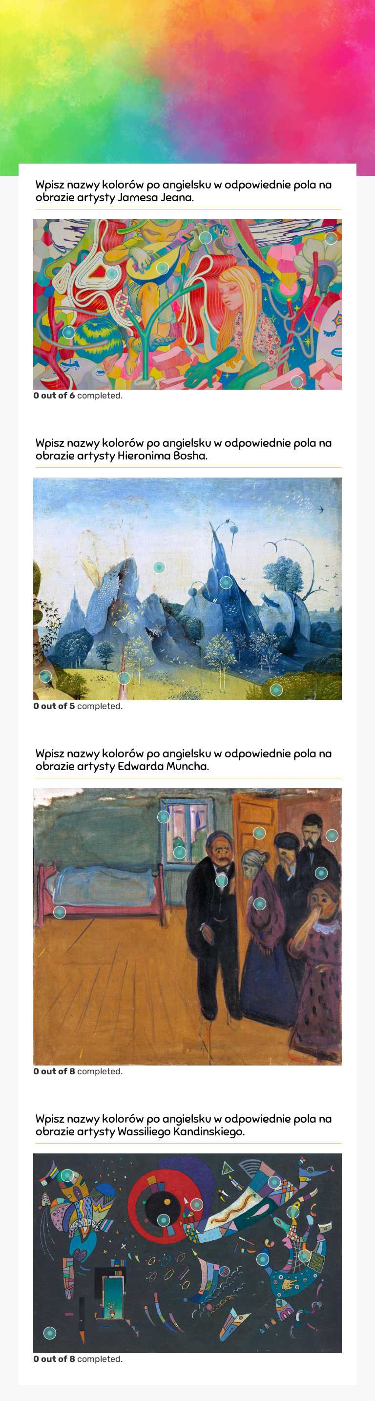 Colours in art worksheet preview image