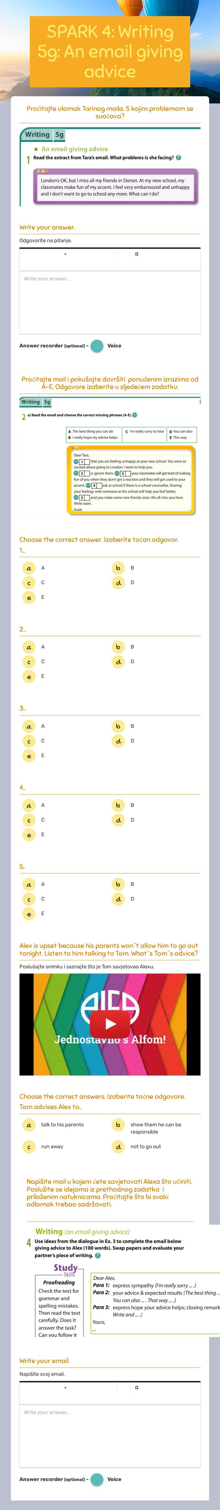 SPARK 4: Writing 5g: An email giving advice worksheet preview image