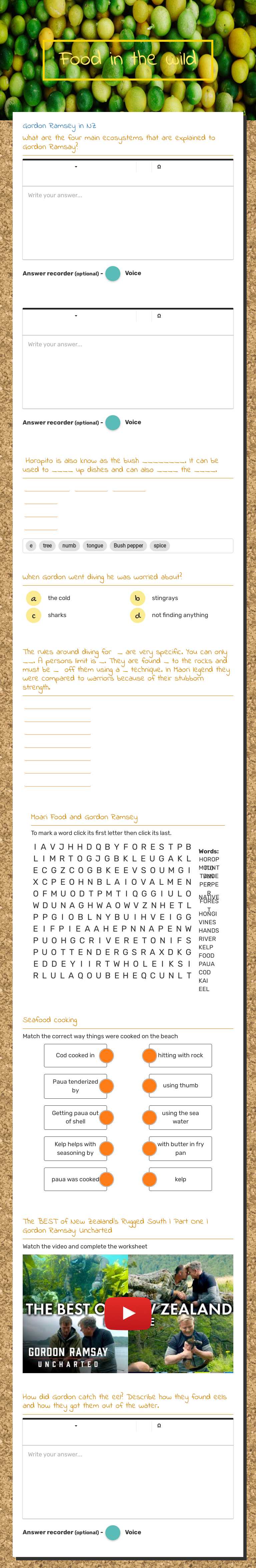 Food in the wild worksheet preview image