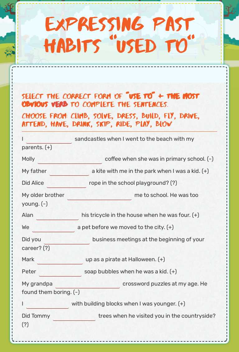 expressing past habits "USED TO" Grade 6 worksheet preview