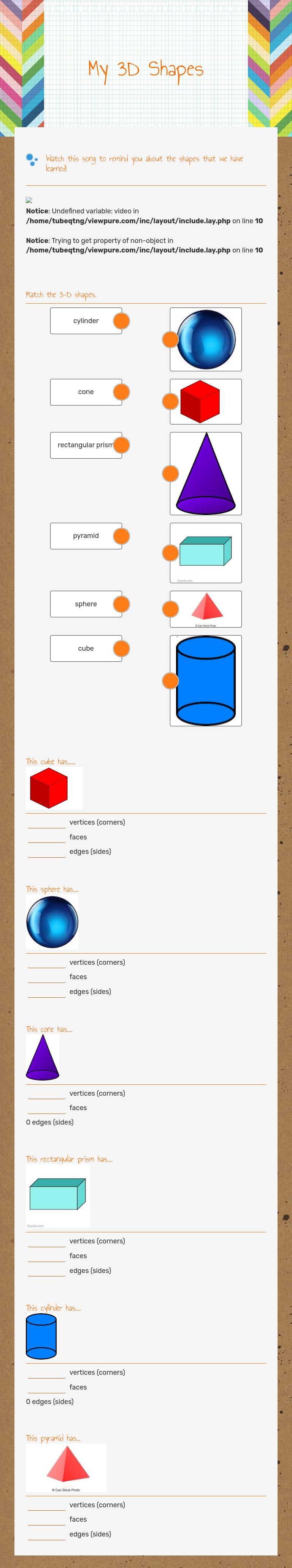 My 3D Shapes Grade 2 worksheet preview