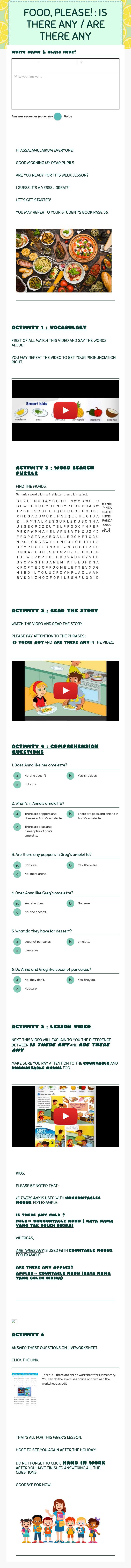 FOOD, PLEASE! : IS THERE ANY / ARE THERE ANY worksheet preview image
