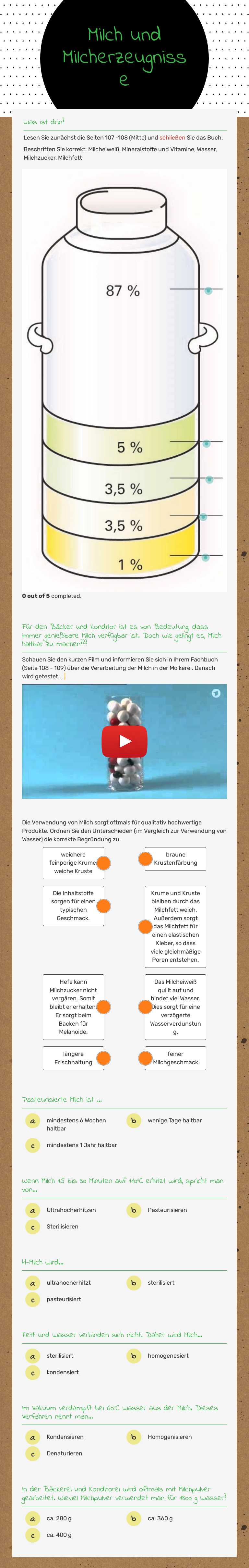 Milch und Milcherzeugnisse worksheet preview image