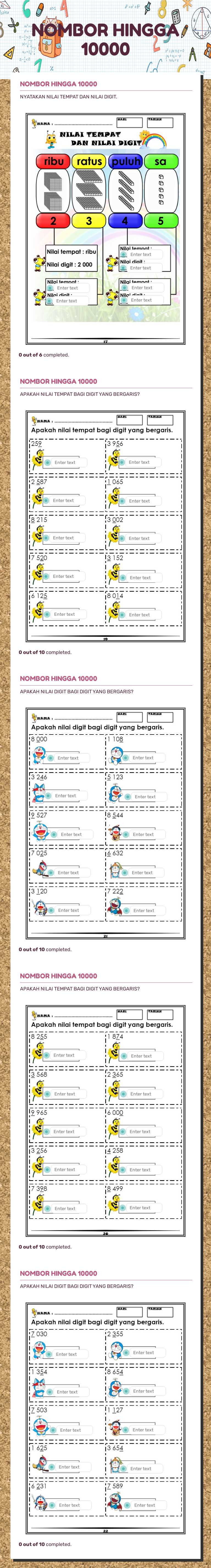 NOMBOR HINGGA 10000 worksheet preview image
