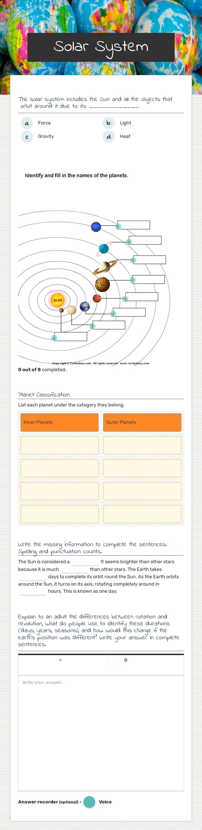 Solar System worksheet preview image