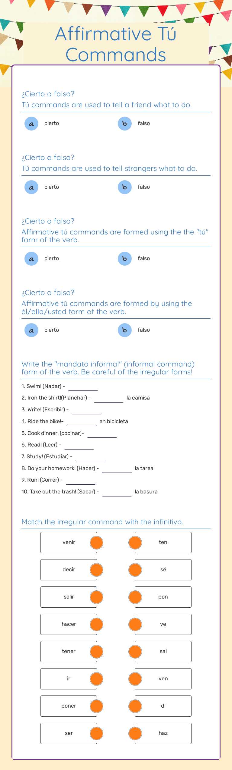 Affirmative Tú Commands worksheet preview image
