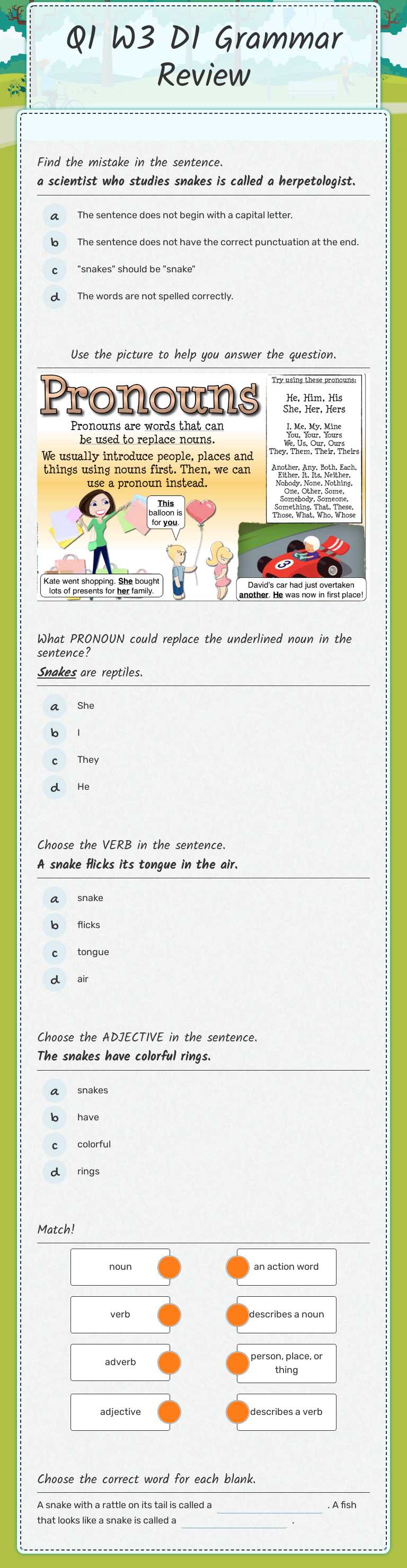 Q1 W3 D1 Grammar Review worksheet preview image