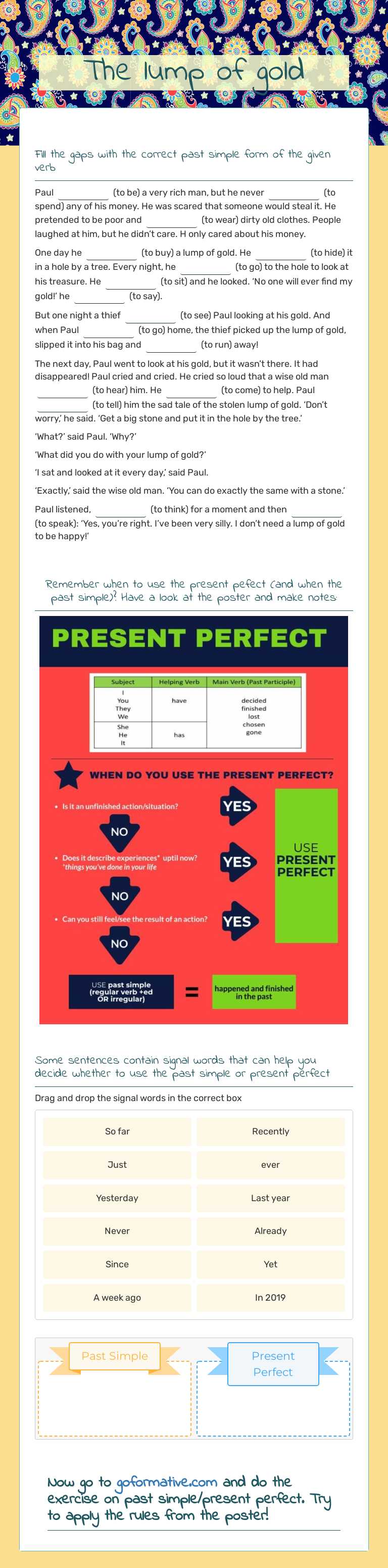 The lump of gold worksheet preview image