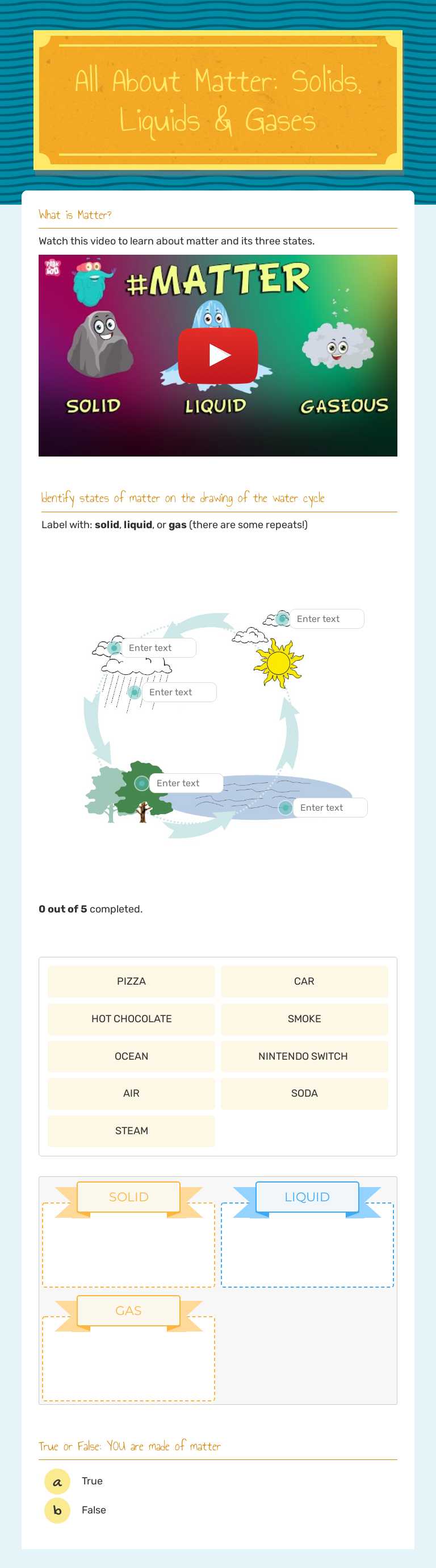 All About Matter: 
Solids, Liquids & Gases Grade 2 worksheet preview