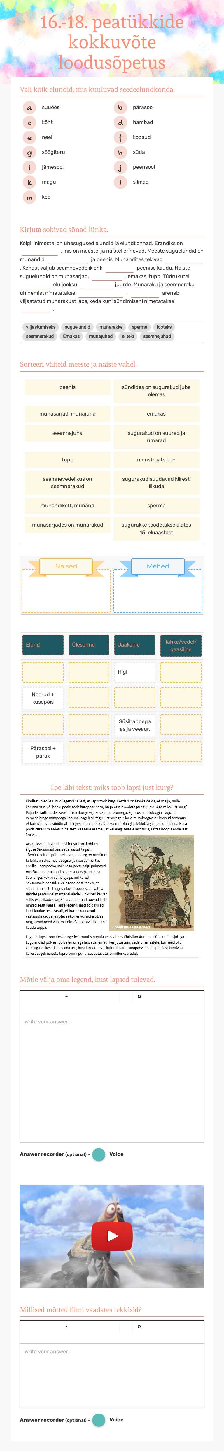 16.-18. peatükkide kokkuvõte loodusõpetus worksheet preview image