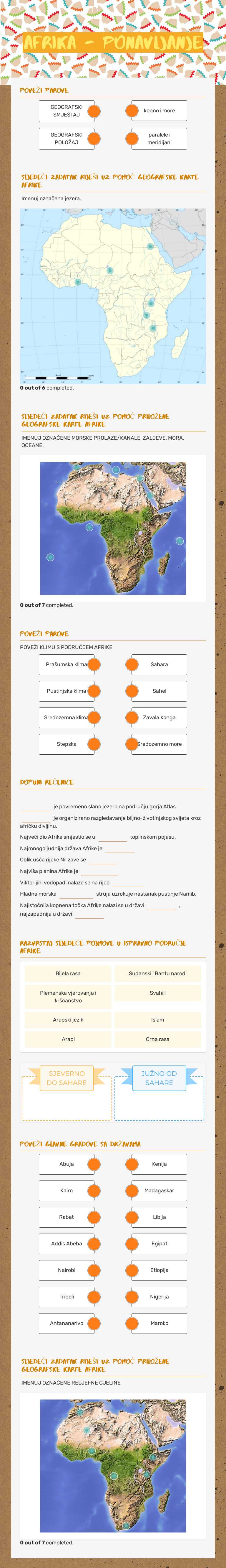 Afrika - ponavljanje worksheet preview image