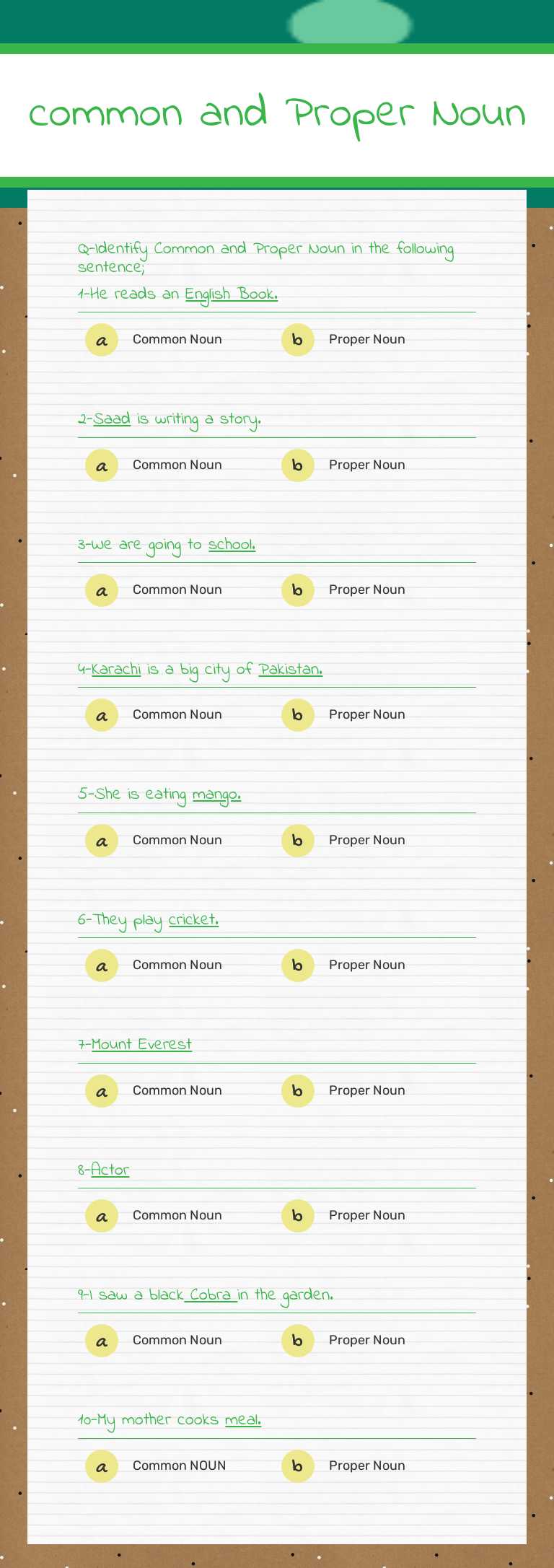 common and Proper Noun worksheet preview image