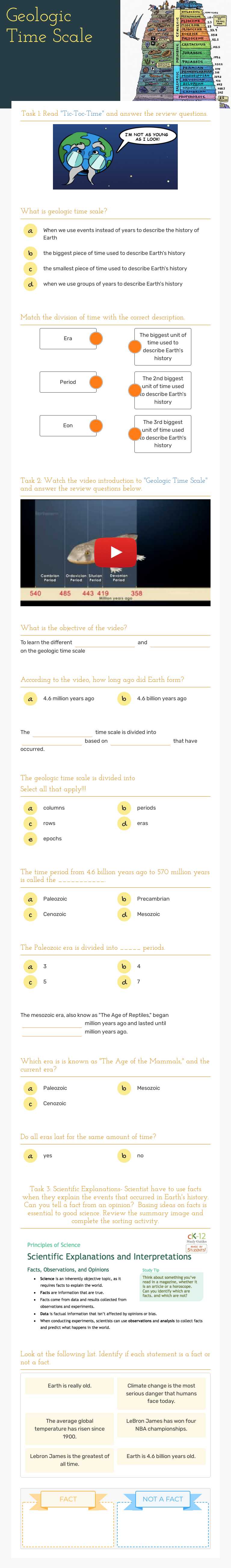 Geologic Time Scale worksheet preview image