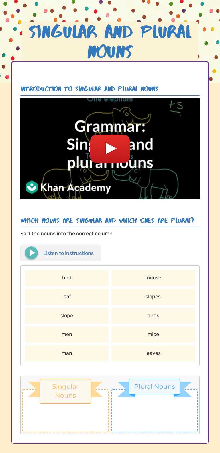 Singular and Plural Nouns worksheet preview image